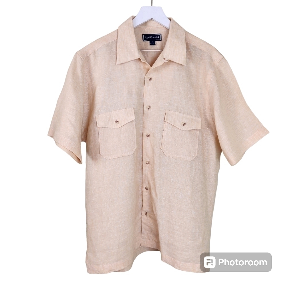 Paul Frederick men's 100% linen pale yellow shirt sz M